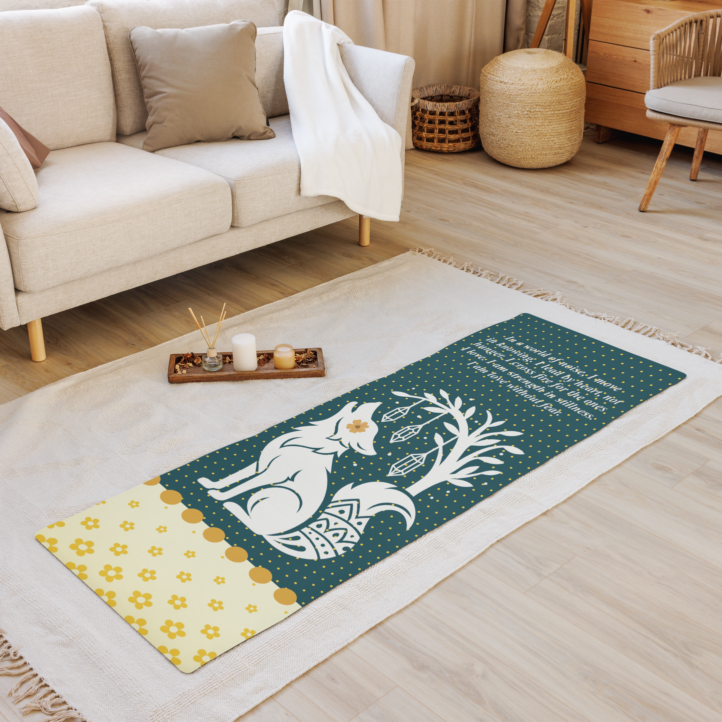Whisperlight-Heart Guide Wolf with crystals Yoga Mat